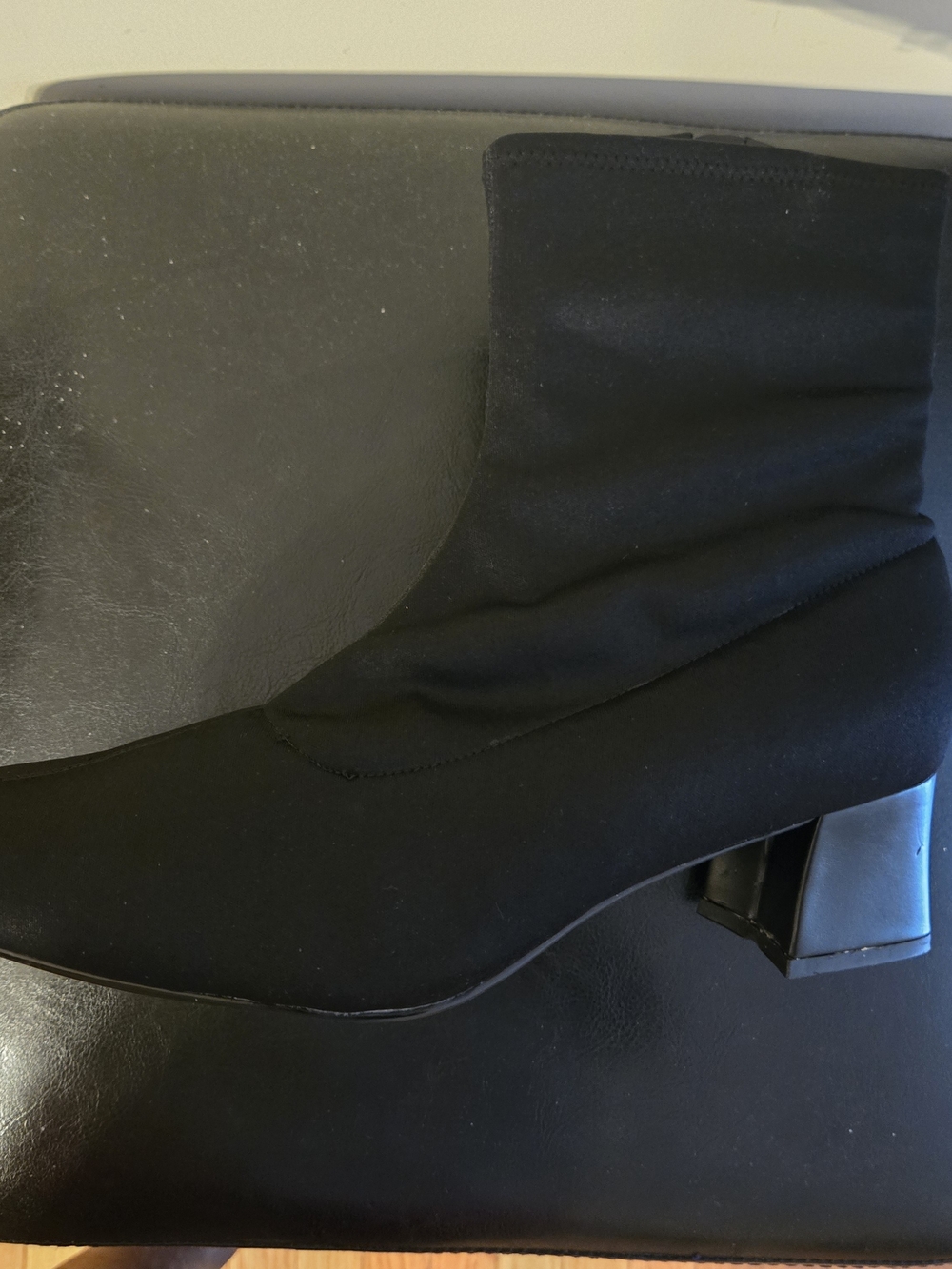 Women's Black Stretch Fabric Ankle Booties with Low Block Heel